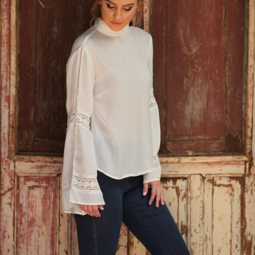 NWT Boho Festival Ivory Voile Top Kimono Sleeves Small - Picture 3 of 11